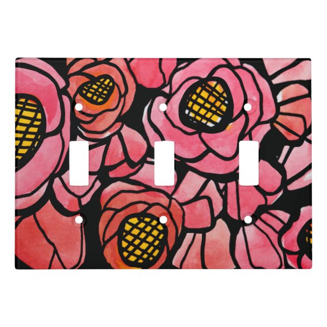 Red Poppies Poppy art Flower design pattern        Light Switch Cover (Front)