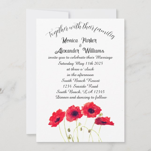 Red Poppies Poppy Elegant Floral Rustic Wedding  Invitation (Front)
