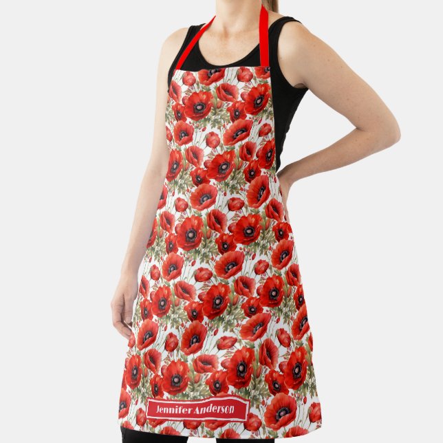 Red Poppies Poppy Floral  Apron (Insitu)