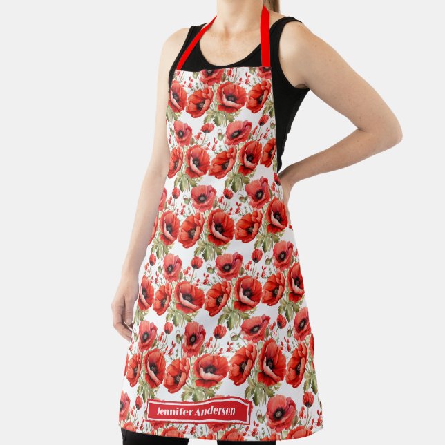 Red Poppies Poppy Floral  Apron (Insitu)