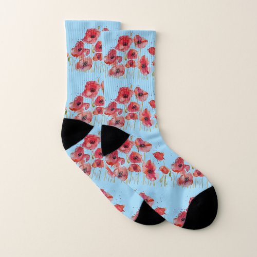 Red Poppies Poppy Floral Pattern Socks
