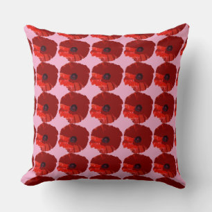 RED POPPIES POPPY FLORAL THROW PILLOW