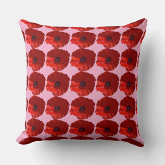RED POPPIES POPPY FLORAL THROW PILLOW