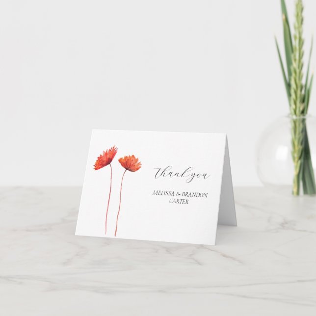 Red Poppies Poppy Flower Floral Wedding Thank you  Card (Front)