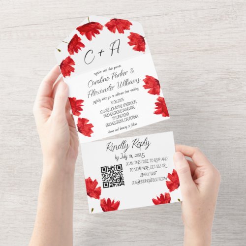 Red Poppies Poppy Modern Bold Elegant Floral All In One Invitation