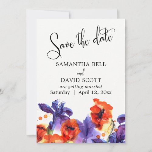 Red Poppies Purple Iris Watercolor Save the Date
