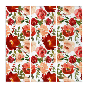Red Poppies Roses Floral Triptych Wall Art
