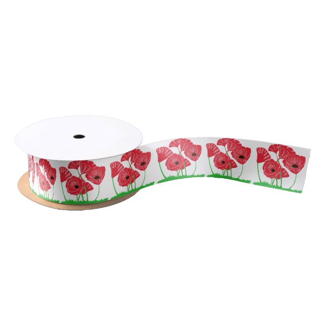Red Poppies Satin Ribbon (Spool)