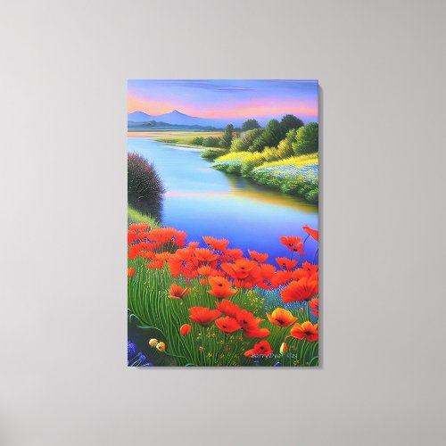 Red Poppies Scenery colorful Sunset Canvas Print