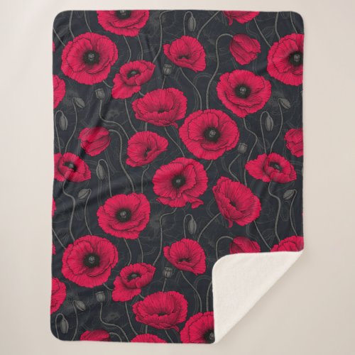 Red Poppies Sherpa Blanket