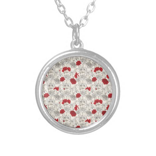 Red Poppies Silver Plated Necklace
