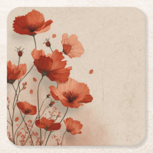 Red poppies. square paper coaster