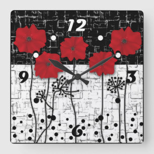 Red poppies square wall clock