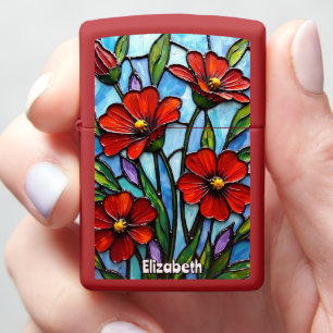 Red Poppies Stained Glass Style Zippo Lighter
