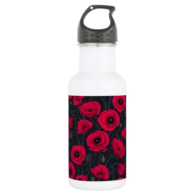 Red Poppies Stainless Steel Water Bottle (Front)