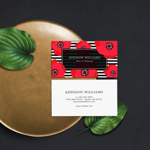 Red Poppies  Stripes Business Card