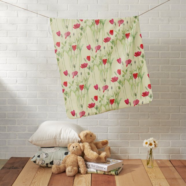 Red poppies summer meadow, wild flowers baby blanket (In Situ)