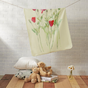 Red poppies summer meadow, wild flowers baby blanket