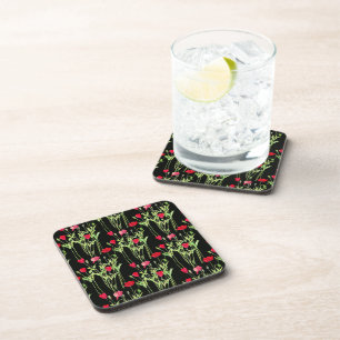 Red poppies summer meadow, wild flowers beverage coaster