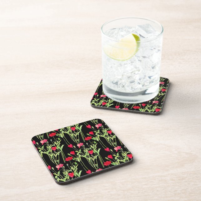 Red poppies summer meadow, wild flowers beverage coaster (Right Side)