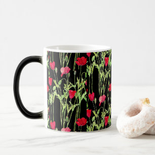 Red poppies summer meadow, wild flowers color morph mug