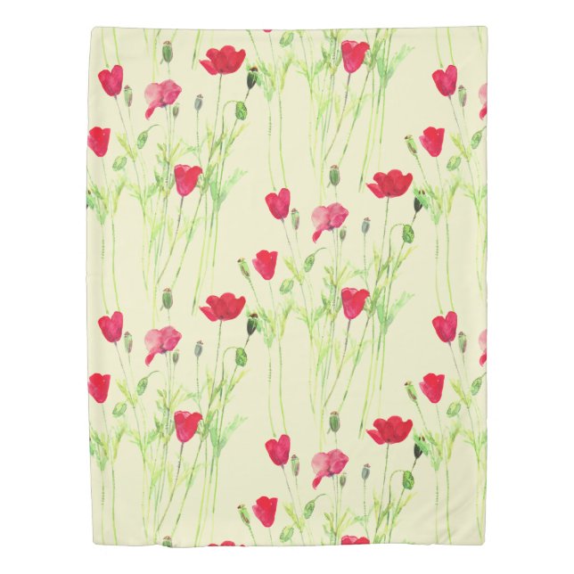 Red poppies summer meadow, wild flowers duvet cover (Front)