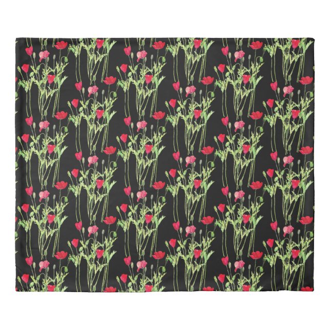 Red poppies summer meadow, wild flowers duvet cover (Front)