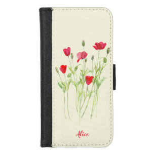 Red poppies summer meadow, wild flowers iPhone 8/7 wallet case