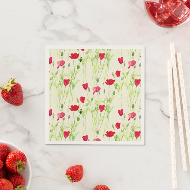 Red poppies summer meadow, wild flowers napkins (Insitu)