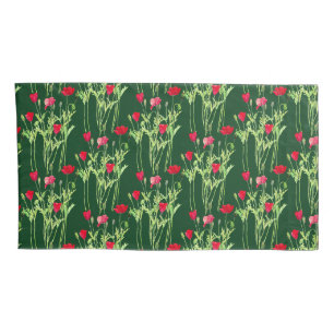 Red poppies summer meadow, wild flowers pillow case