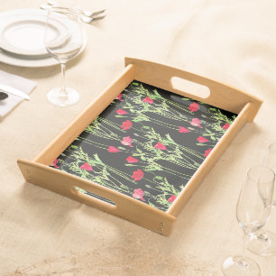 Red poppies summer meadow, wild flowers serving tray