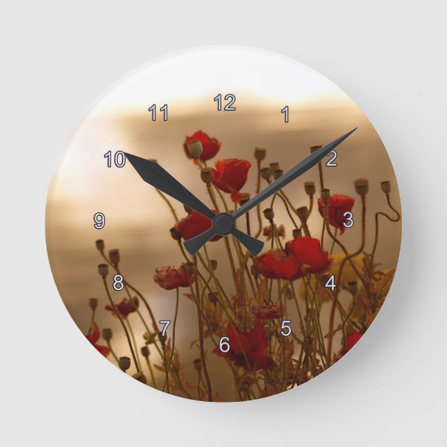 Red Poppies & Sunlight Flowers Flora Photo Clock (Front)