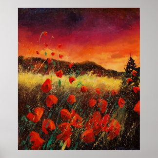Red poppies sunset 76 poster