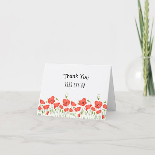 Red Poppies Thank You Card optional photo