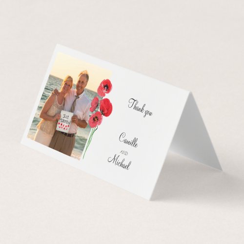 red poppies thank you photo wedding card