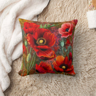 Red Poppies Throw Pillow