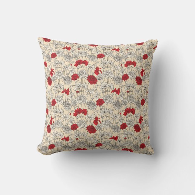 Red Poppies Throw Pillow (Front)