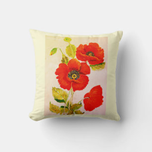 Red poppies throw pillow