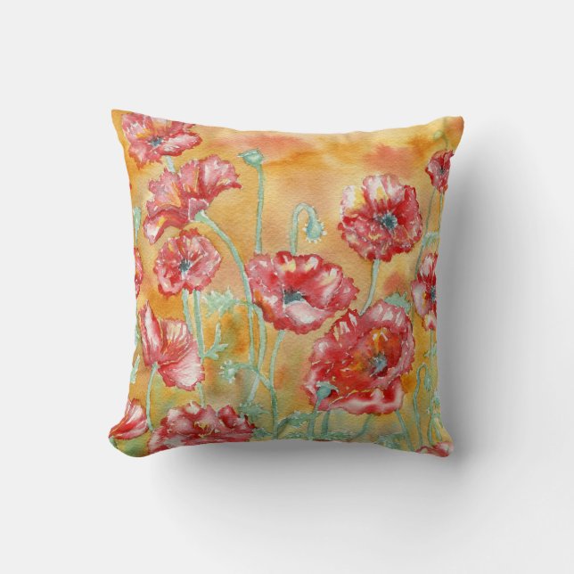 "Red Poppies" Throw Pillow (Front)