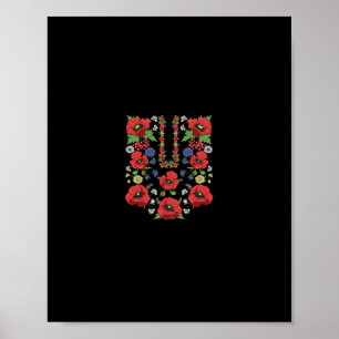 Red Poppies Ukraine Cute Floral Ukrainian Vyshyvan Poster