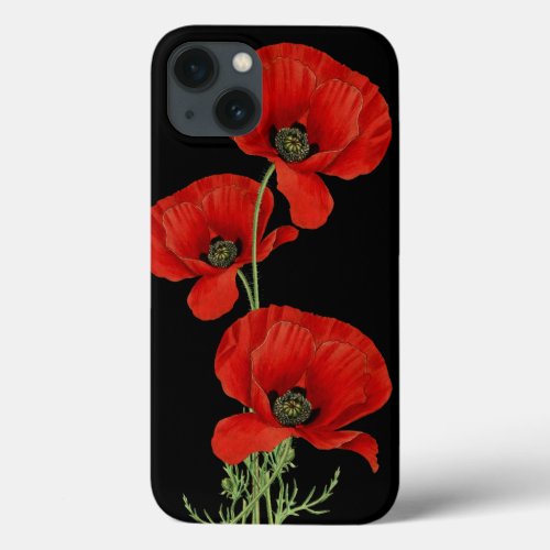 Red Poppies Vintage Botanical iPhone 13 Case