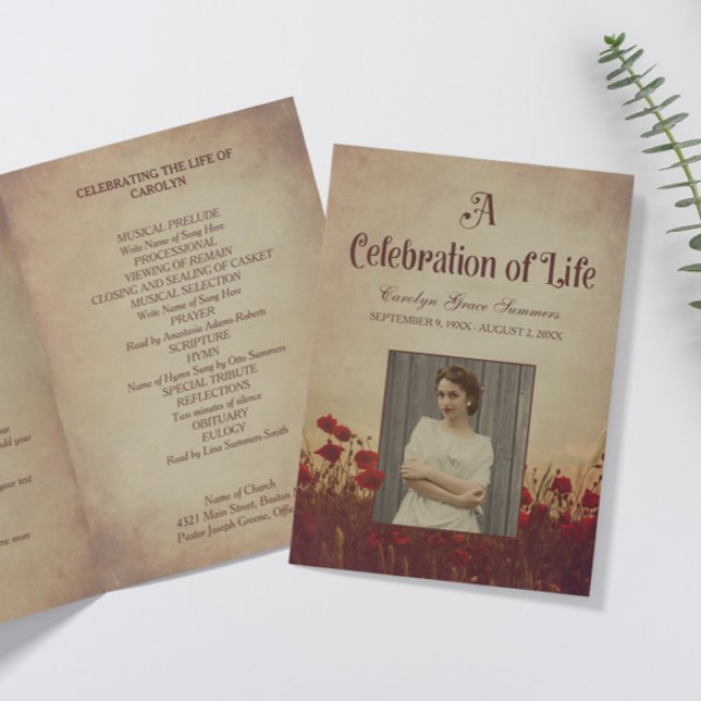 Red Poppies Vintage Funeral Program (Creator Uploaded)