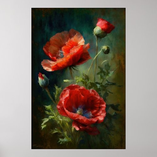 Red Poppies _ Vintage Style Poster