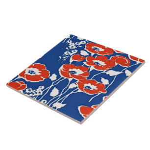 Red Poppies Vintage Wallpaper Fine Floral Art Tile