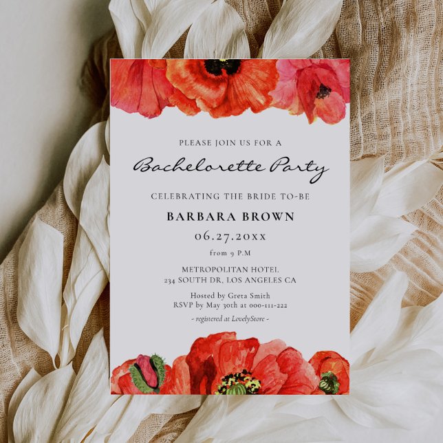Red poppies watercolor Bachelorette Party Invitation (Creator Uploaded)