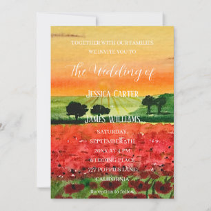 Red Poppies Watercolor Botanical Elegant Wedding Invitation