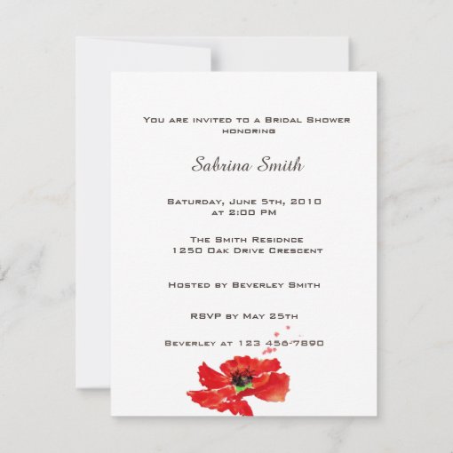 Red Poppies Watercolor Bridal Shower Invitation Zazzle