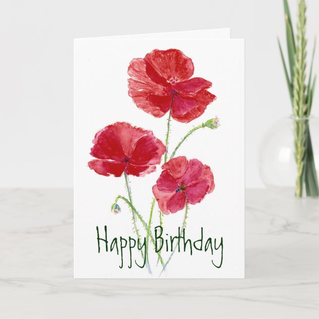 Red Poppies - Watercolor Card (Front)