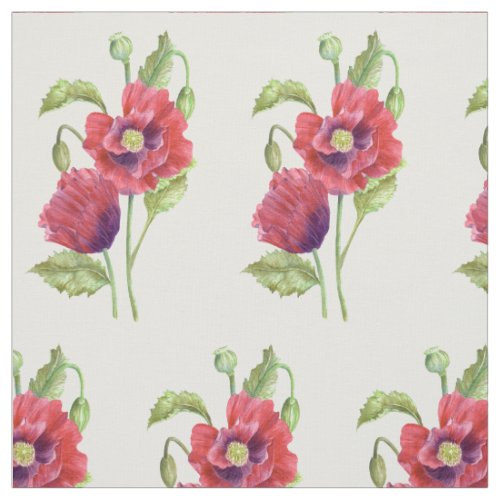 Red Poppies Watercolor Floral Illustration Pattern Fabric