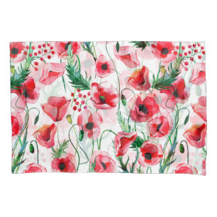 Red poppies: watercolor floral illustration pillow case